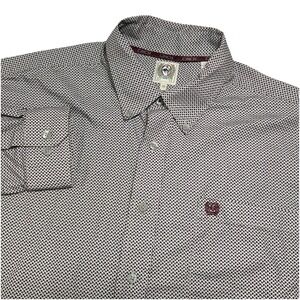 Cinch Shirt Mens M Geometric Weave Maroon Western Long Sleeve Button Down Rodeo